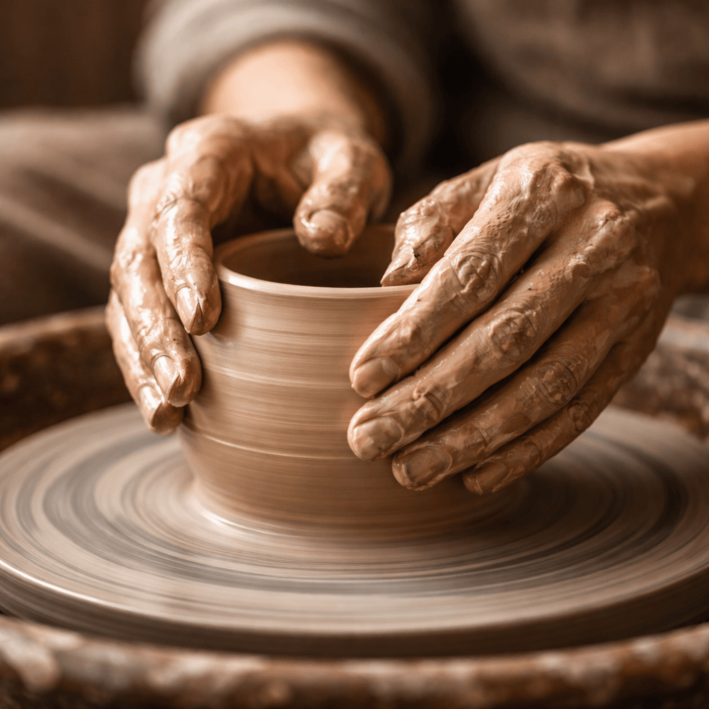 Hands shaping clay