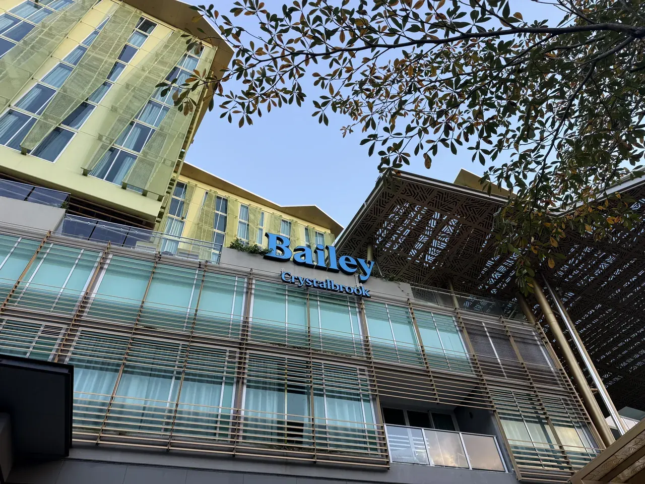 The Crystalbrook Bailey building and its sign seen from the street
