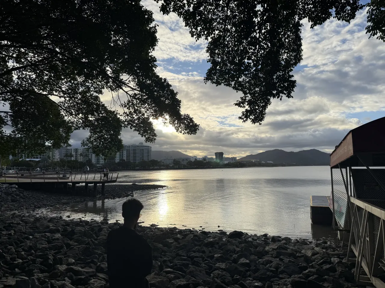 Sunset over the inlet from the rocky shore