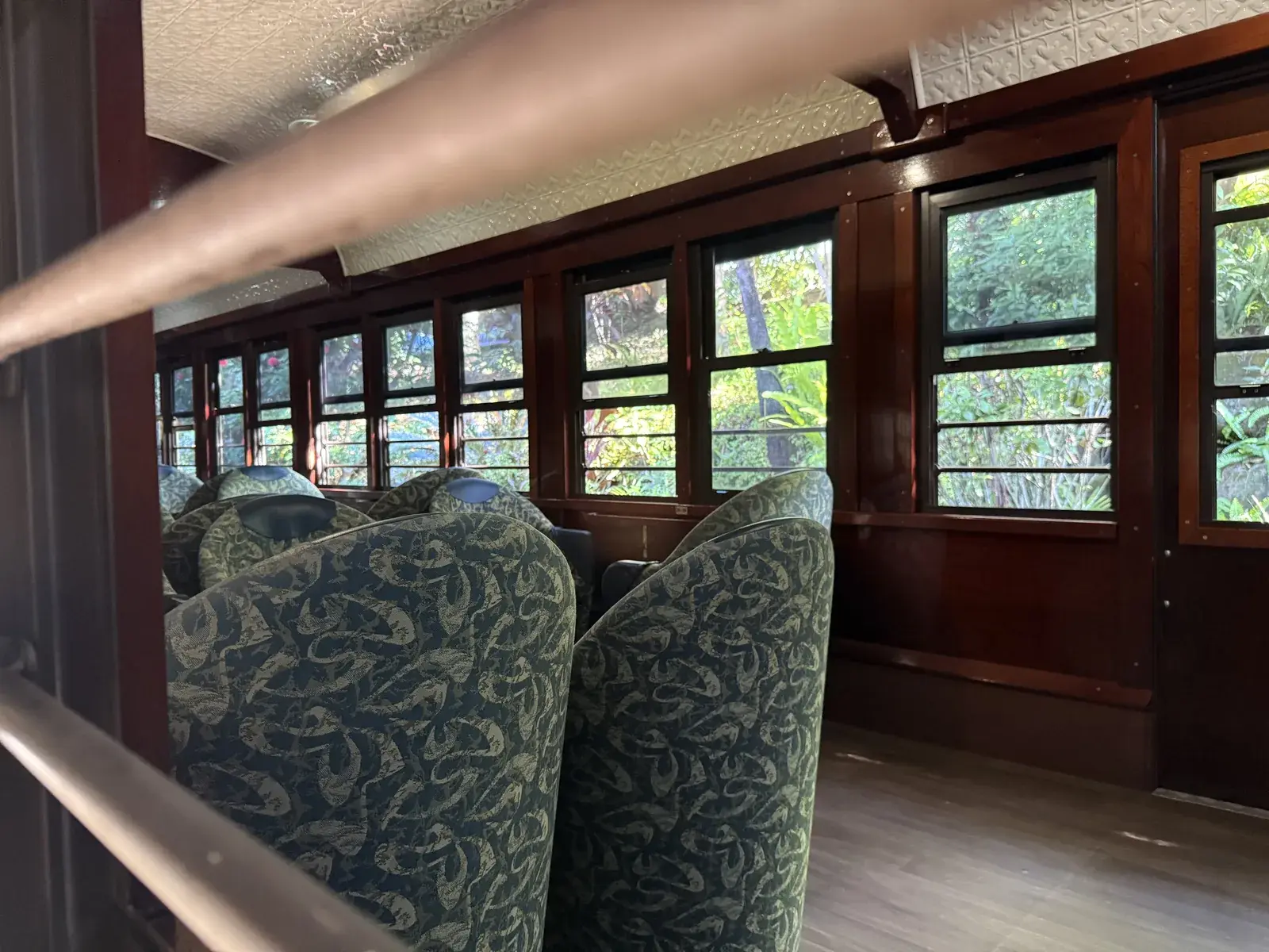 Inside the timber railway carriage