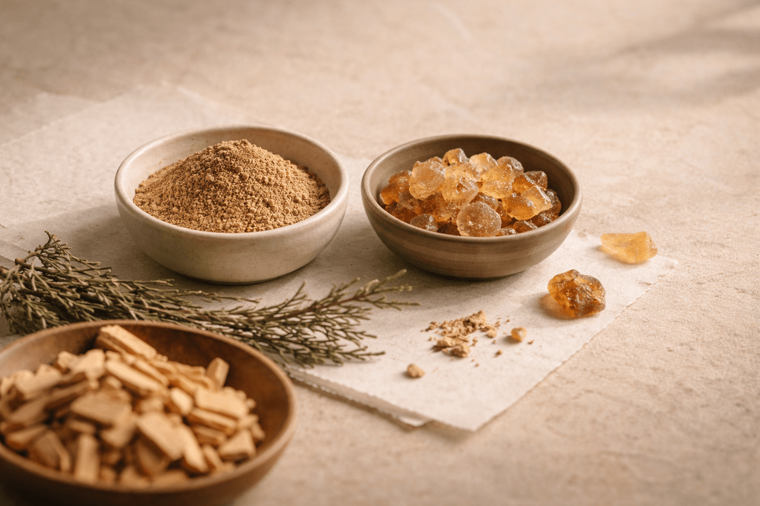 Natural incense ingredients and textures